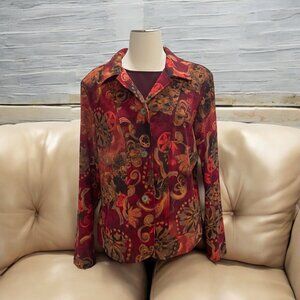 Requirements Womens Floral Jacket Boho Retro Button-Up Fall Artistic Eclectic XL